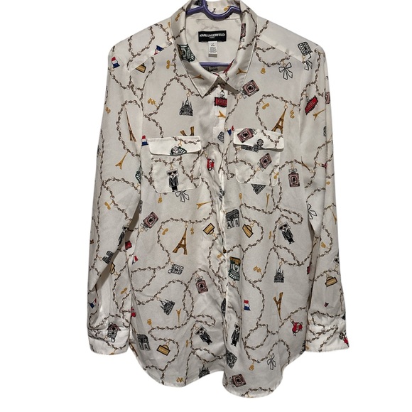 Karl Lagerfeld Tops - Karl Lagerfeld White Button Down Shirt Classic Design